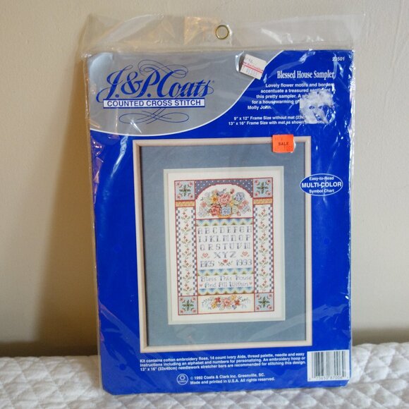 Vtg J. & P. COATS Counted Cross Stitch “Blessed House Sampler” #23501 kit - Picture 1 of 5